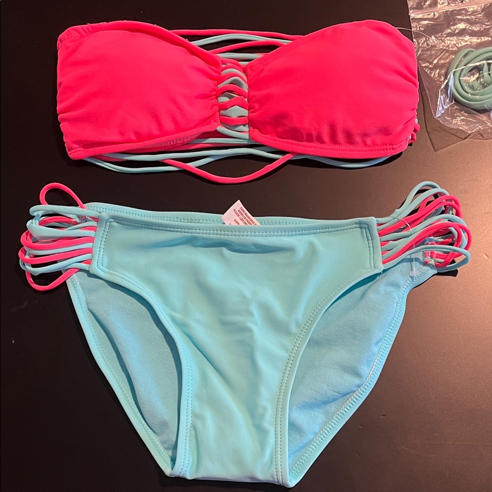 NWT Coral neón  and  mint Bikini Set size S